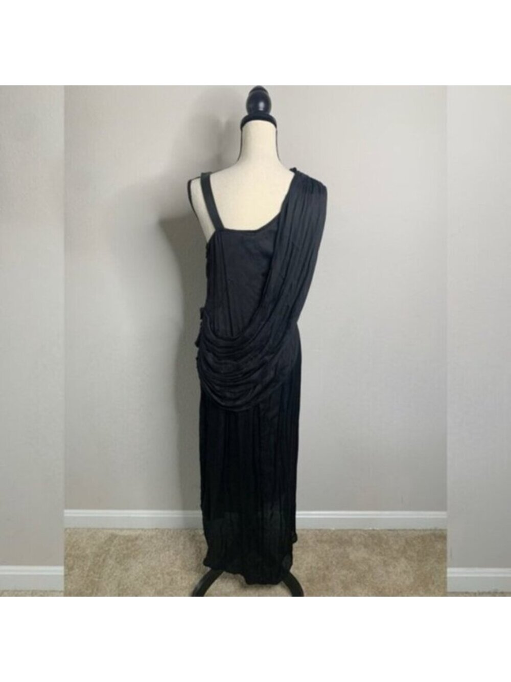Nicholas K Black One-Shoulder Draped Satin Midi Dress - Picture 7 of 17